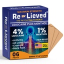 Re-lieved 4% Lidocaeine Patches with Menthol - Μέγιστη δύναμη ανακούφιση του πόνου για την πλάτη, γόνατο και μυϊκό πόνο - ταχείας δράσης φάρμακα - Made in USA - 6 Count