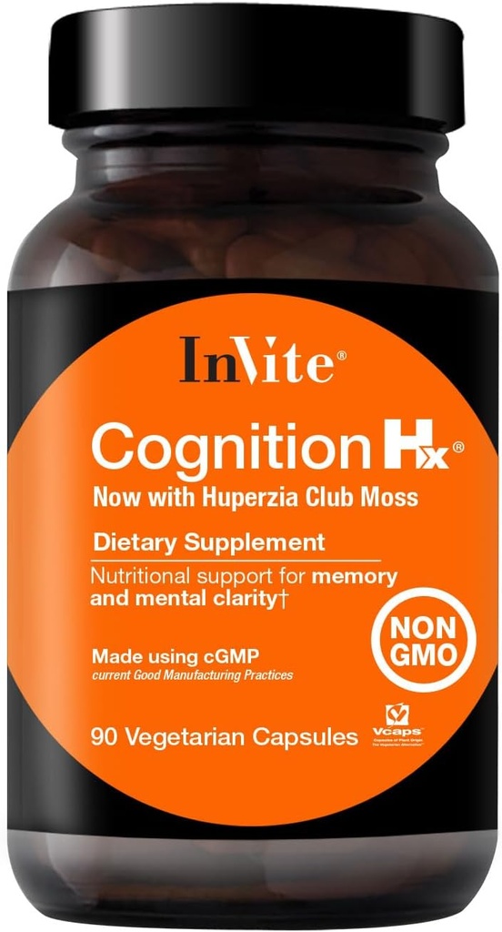 Invite Health Cognition Hx® - Υποστηρίζει λειτουργίες του εγκεφάλου όπως ψυχική ενέργεια, εγρήγορση, μνήμη, εστίαση - με Phosphatidylserine, ALCAR + NADH, Ginkgo Biloba, Huperzia Serrata – 90 κάψουλες