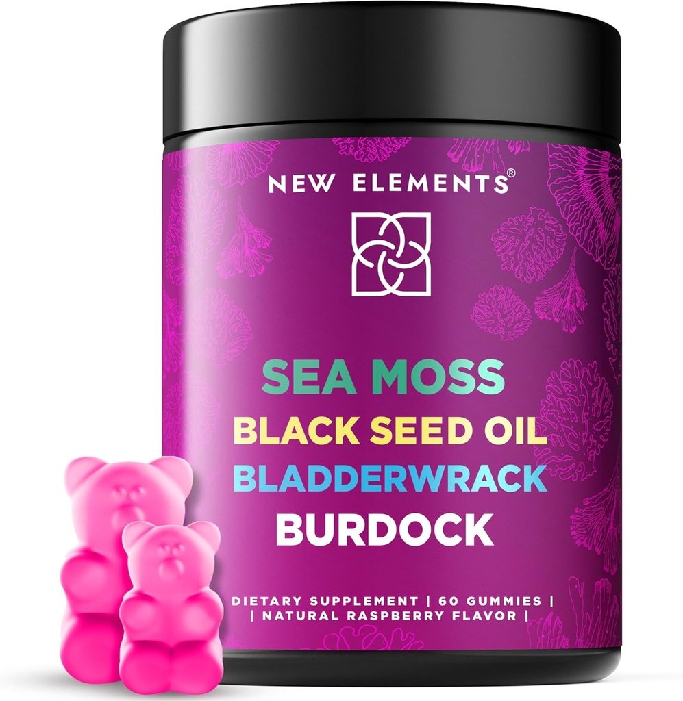 Βιολογικό Moss Moss Gummies Θάλασσα με Μαύρο Έλαιο Σπόρου, Bladderwrack & Burdock Root 