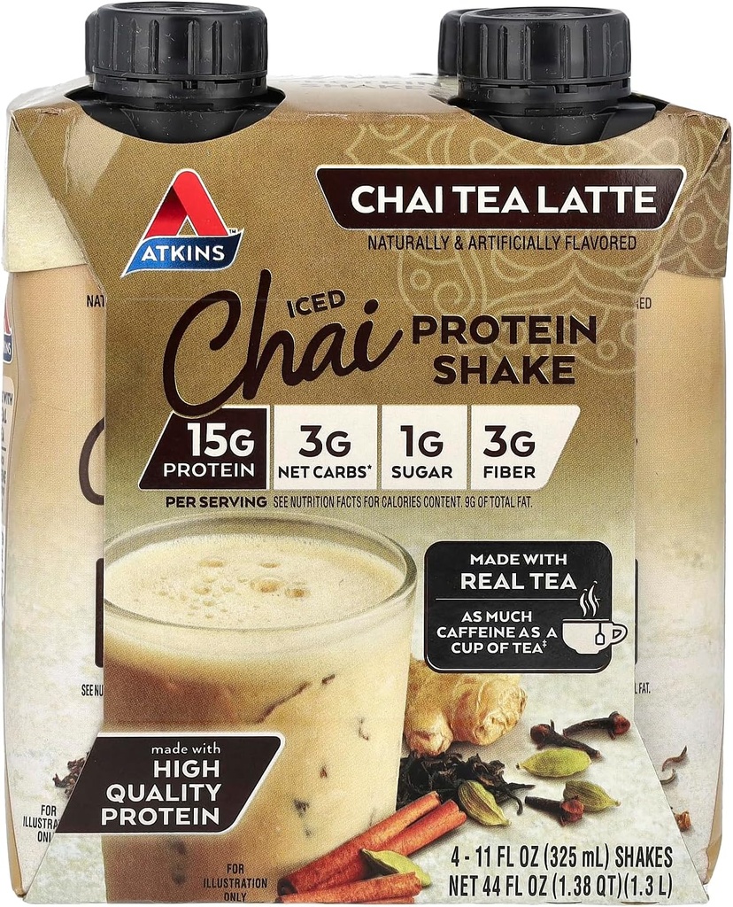 Atkins Iced Chai Tea Latte Protein-Rich Shake, Κετό φιλικό και χωρίς γλουτένη. (4 Shakes)