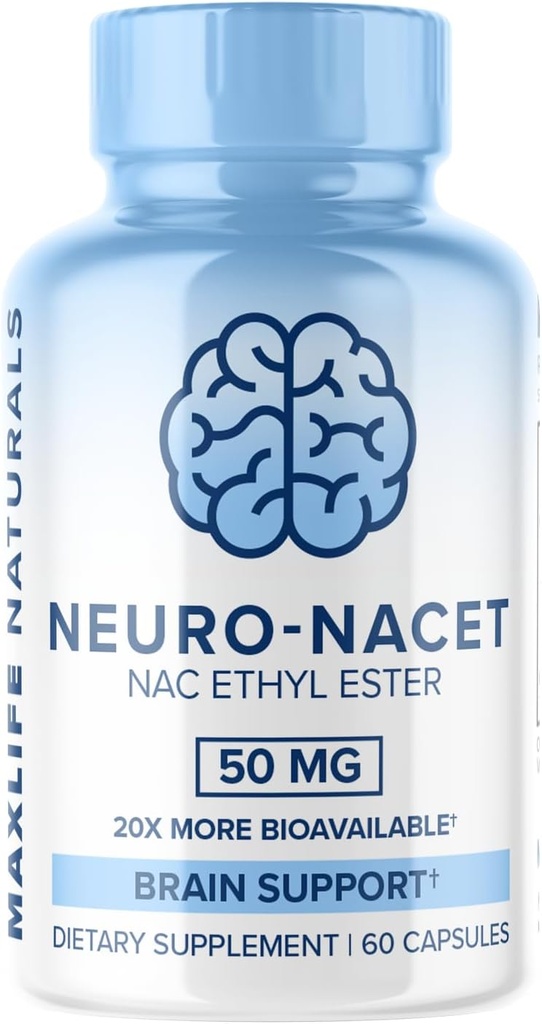 Neuro NACET - 60 κάψουλες, N-Acetyl Cysteine Ethyl Ester - 20x More Bioδιαθέσιμο συμπλήρωμα NAC Γλυκίνης N-Acetyl Cysteine Selenium, 10x Glutathion Boost for Brain and Lung Support by MaxLife Naturals