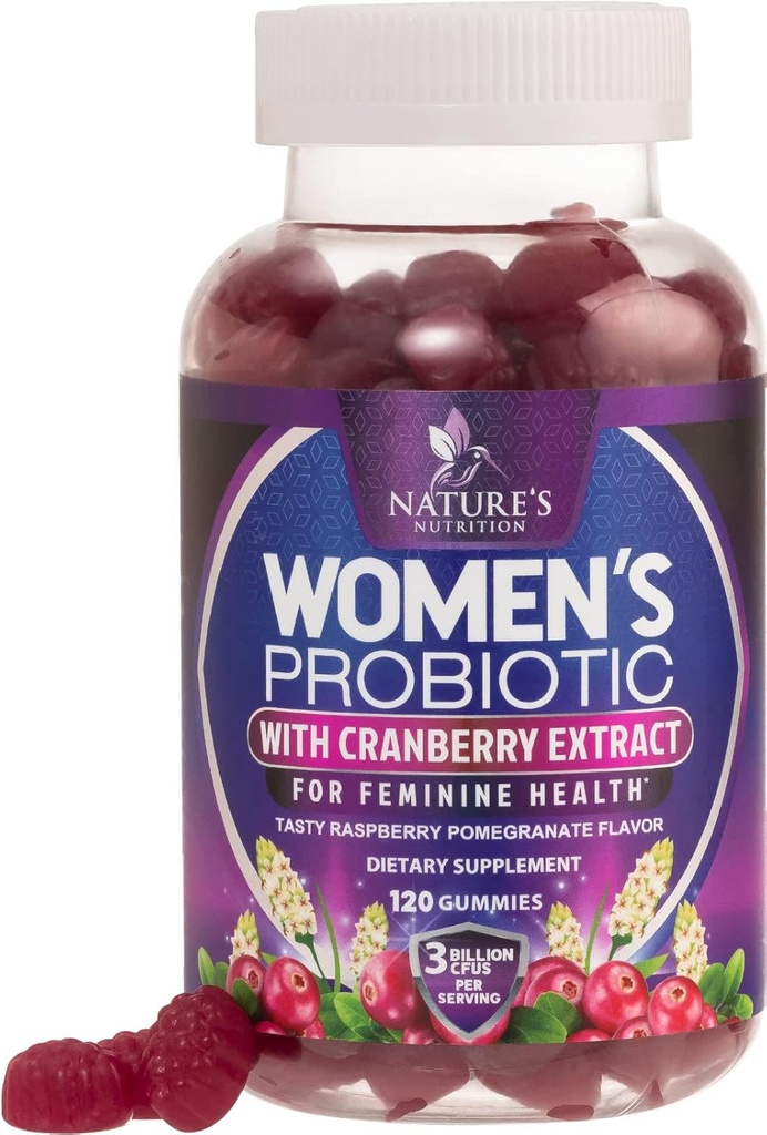 Probiotics for Women Gummies with Cranberry - 6 Premium Strains for PH Balance, Digestive Health, Vaginal & Immune Support, 3 Billion CFU, Γυναικείο Probiotic Gummy for Feminine Health - 120 Gummies