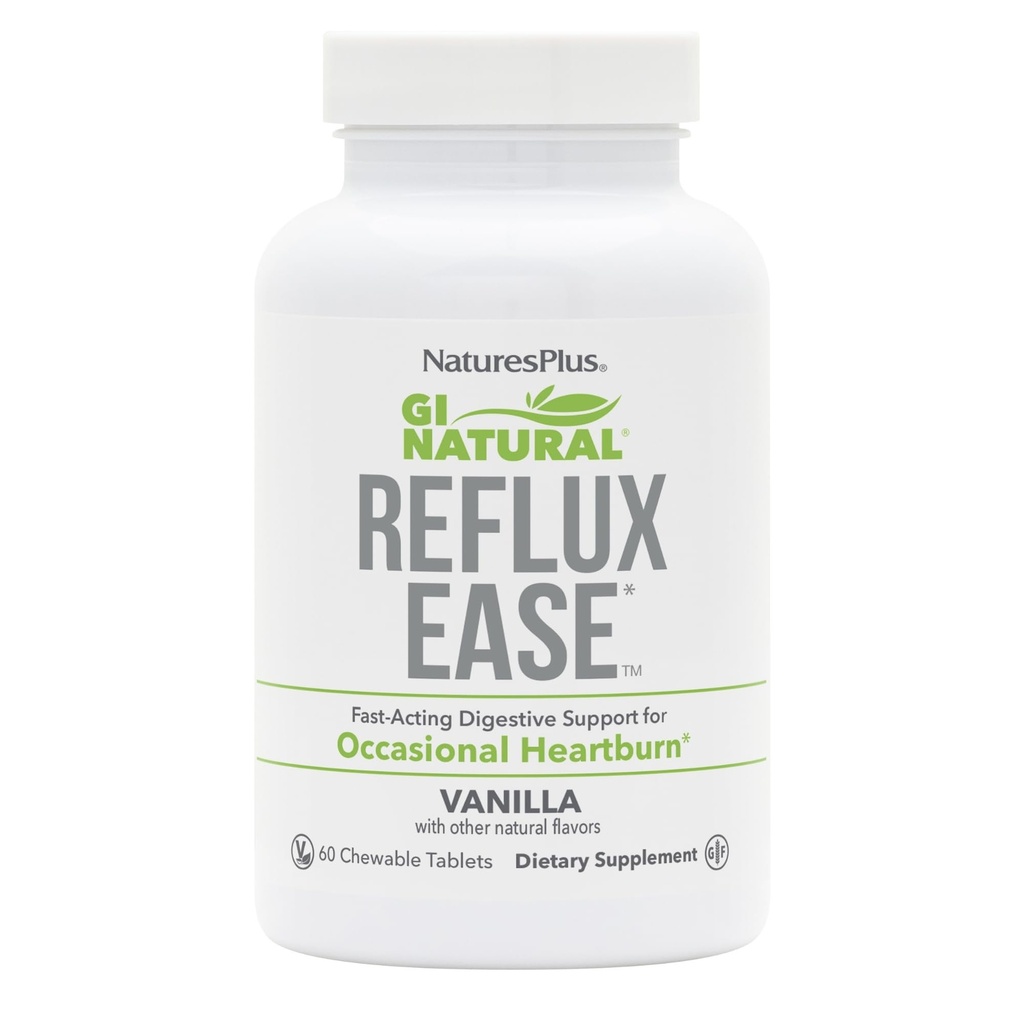 Natures Plus GI Φυσικό Reflux Ease, Βανίλια - 60 Μασώμενα δισκία - γρήγορης δράσης Digestive Υποστήριξη - Χορτοφαγική, χωρίς γλουτένη - 60 εξυπηρετήσεις