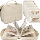Travel Jewelry Organizer Case,Jewelry Bags Jewelry Storage Book Binder with Clear Zipper Velvet Pouch for Traveling,Earrings, Rings, Necklace, Bracelet (White)
