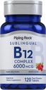 Piping Rock Sublingual B12 Complex 6000 mcg | 120 Fast Dissolve Tablets | Berry Flavor | Vegetarian, Non-GMO & Gluten Free