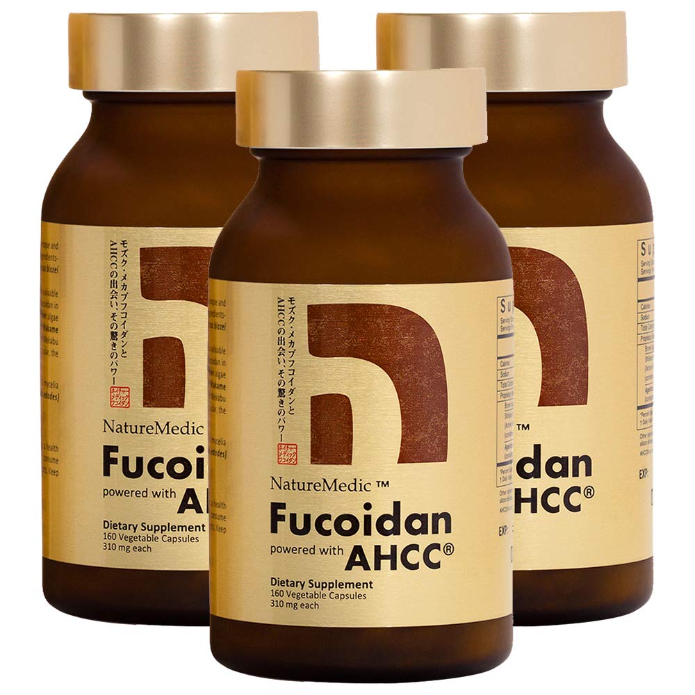 Fucoidan Powered with AHCC® Brown Seaweed Immunity Supplement with High Purity Organic Mekabu Mozuku Agaricus 3 Μπουκάλια - 480 κάψουλες λαχανικών Made in Japan