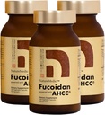 Fucoidan Powered with AHCC® Brown Seaweed Immunity Supplement with High Purity Organic Mekabu Mozuku Agaricus 3 Bottles - 480 Vegetable Capsules Made in Japan