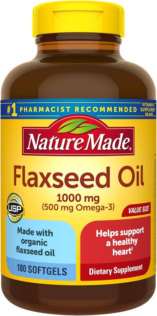 Λάδι λιναρόσπορου 1000 mg Softgels, 180 Count for Heart Health