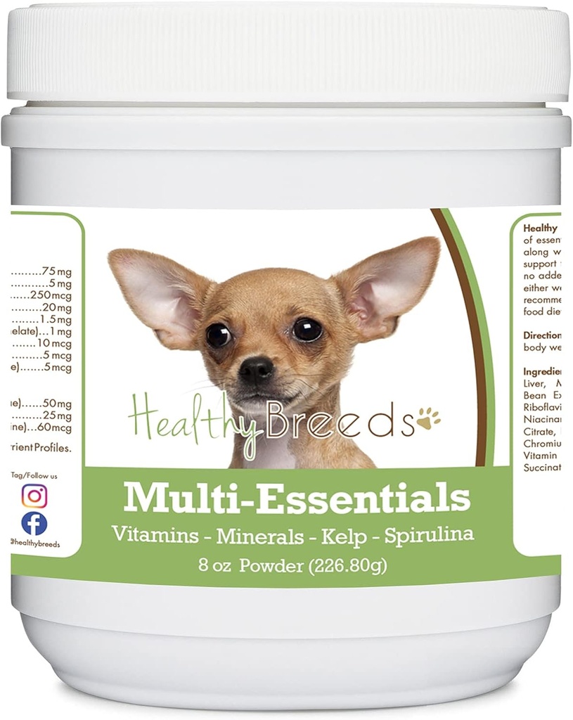 Healthy Φυλή Chihuahua Multi-Essentials σκόνη για σκύλους - ένα Ιδανικό συμπλήρωμα βιταμινών, ορυκτών & αντιοξειδωτικών για το σκύλο σας - 8 oz