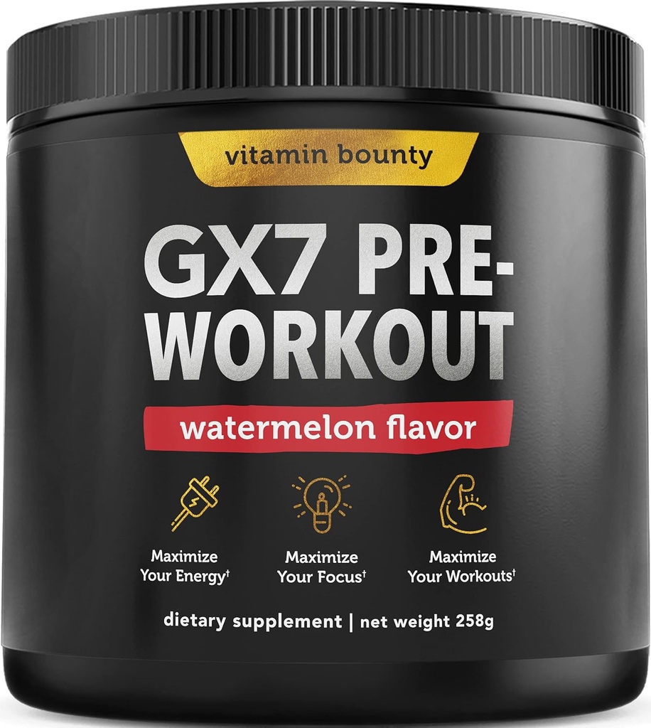 Vitamin Bounty Gx7 Pre Workout Powder for Men – Pre workout for Women - Sugar Free Pre Workout Energy Booster Supplement with Beta-Alanine, Caffeine, Keto, 0g Net Carbs - Καρπούζι Γεύση, 20 Serving
