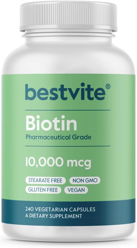 BESTVITE Biotin 10.000mcg (240 κάψουλες χορτοφαγικής) - Χωρίς στέαρ - Όχι Φωσφορικό Dicalcium - Δεν υπάρχουν τεχνητά γλυκαντικά - Δεν Γεύσεις - Δεν Flow Agents - Vegan - Μη ΓΤΟ - Χωρίς γλουτένη