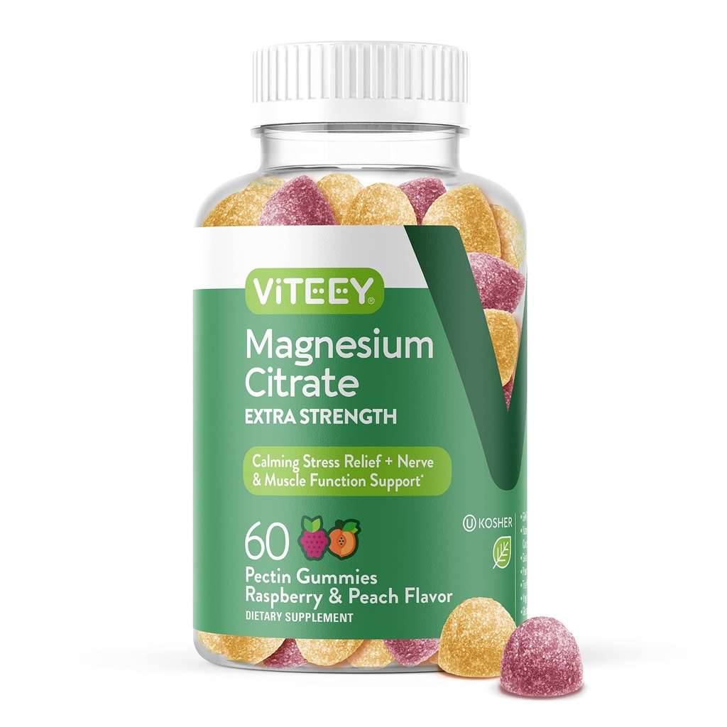 VITEEY Μαγνήσιο Gummies για ενήλικες - 170mg Μαγνήσιο Citrate Gummy για την ηρεμία, τον ύπνο, τα νεύρα και τη λειτουργία μυών Υποστήριξη - Vegan, Χωρίς γλουτένη - 60 Count