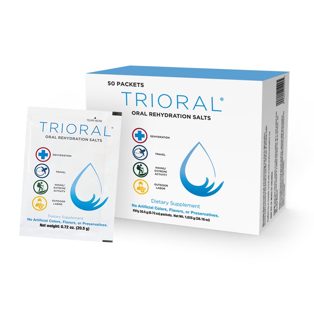 TRIORAL Rehydration Electrolyte Powder - Αλάτι στοματικής ενυδάτωσης - Υποστηρίζει την αφυδάτωση από τις προπονήσεις, την απώλεια υγρών και τη γενική ενυδάτωση - 50 πακέτα μείγμα ποτών
