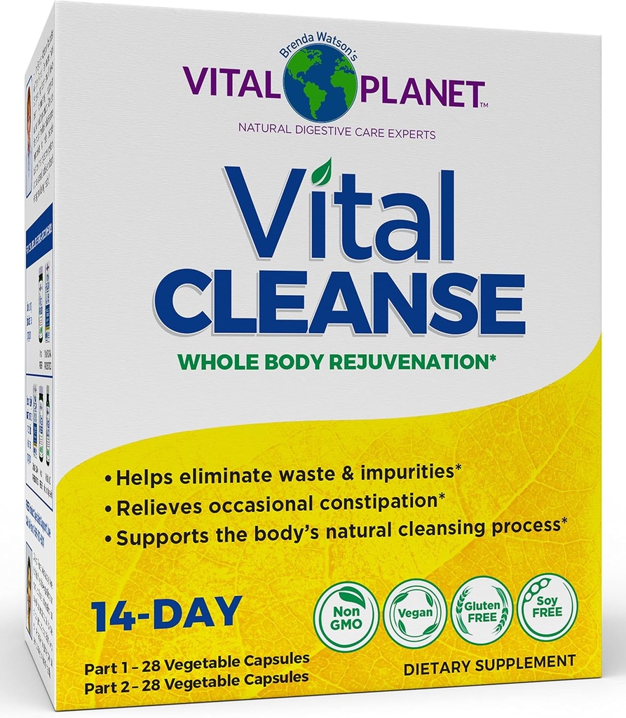 Vital Planet - Vital Cleanse με Γαϊδουράγκαθο γάλακτος, Μαγνήσιο, Cape Aloe και Βότανα, Φυσικό συμπλήρωμα για περιστασιακή δυσκοιλιότητα και υγιεινή αποβολή, 2-μέρος - 14 σετ ημέρας, 56 κάψουλες