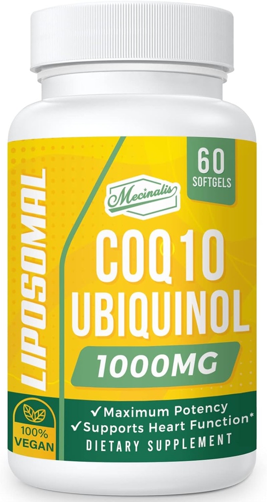 1000mg Liposomal CoQ10 Softgels | Better Absorption CoQ10 Ubiquinol Supplement | Heart Function & Energy Production | Active Antioxidant Form of Vegan Coenzyme Q10 | Non-GMO | 60 Softgels