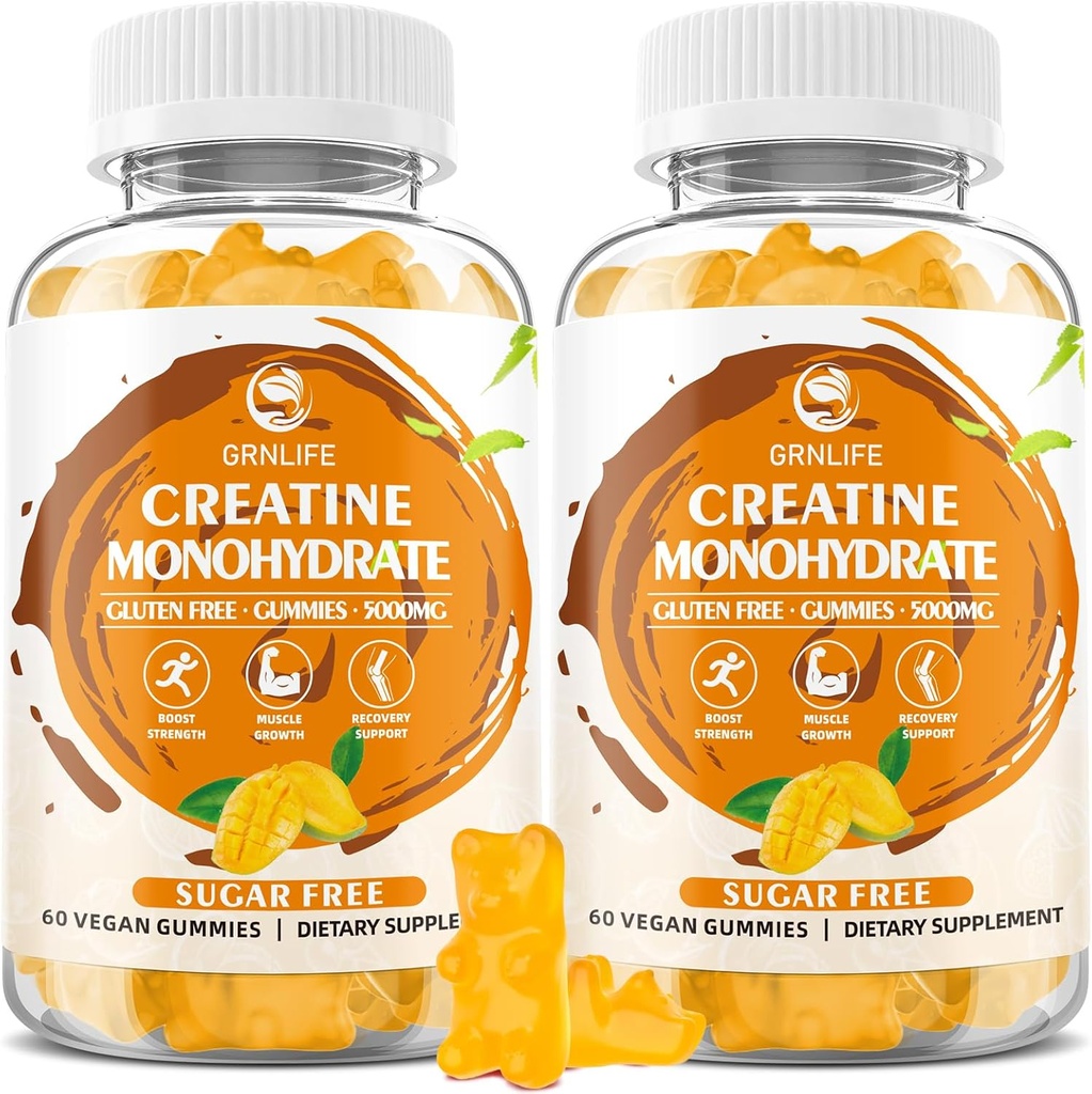 Creatine Monohydrate Gummies for Men & Women, μασώμενα Creatine Monohydrate for Muscle Strength, Muscle Builder, Energy Boost, Sugar Free, Vegan, Mango Flavor-120 Count