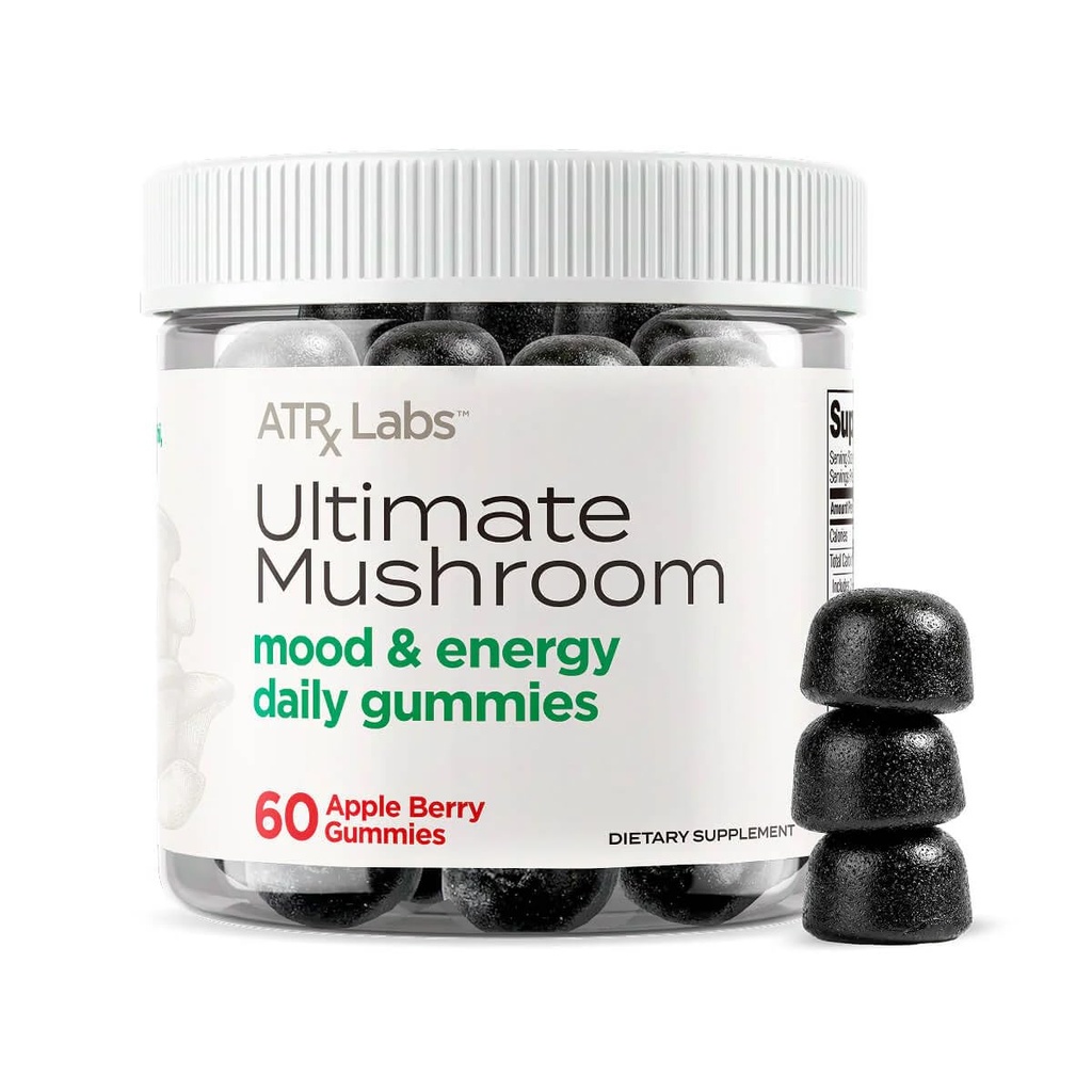 Ultimate Mushroom Daily Gummies - Mushroom Gummies with Cordyceps, Lion’s Mane, και Reishi, Plus Huperzine A & L-Theanine, μπορεί να βελτιώσει Mood and Energy, Apple Berry Flavor, 60 Gummies