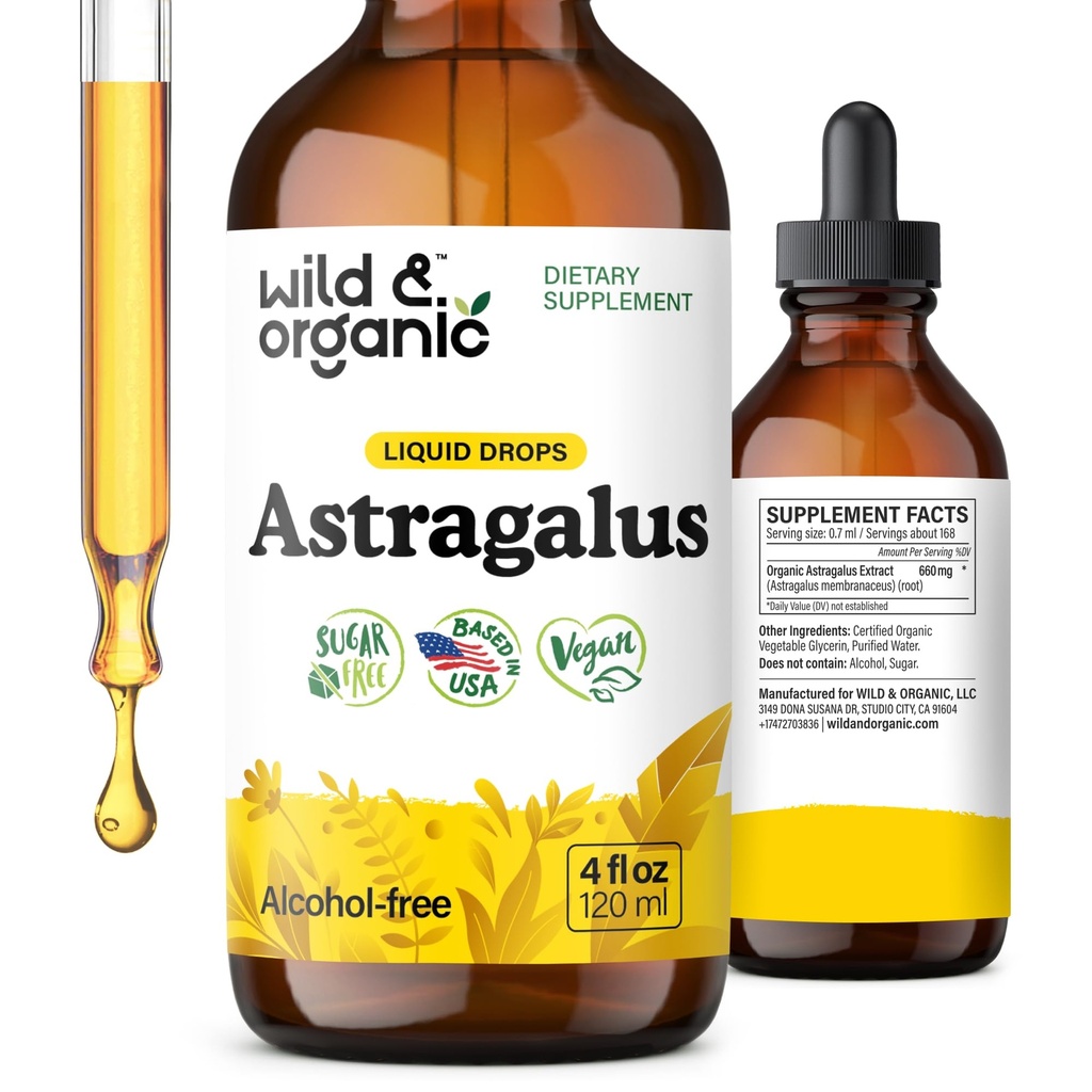 Άγρια & οργανικά Astragalus Βάμμα - ανοσοποιητικό συμπλήρωμα υποστήριξης w/Astragalus εκχύλισμα ρίζας - Vegan Βάμμα για Ανοσία - Ζάχαρη & Αλκοόλ-ελεύθερο σταγόνες - 4 fl oz