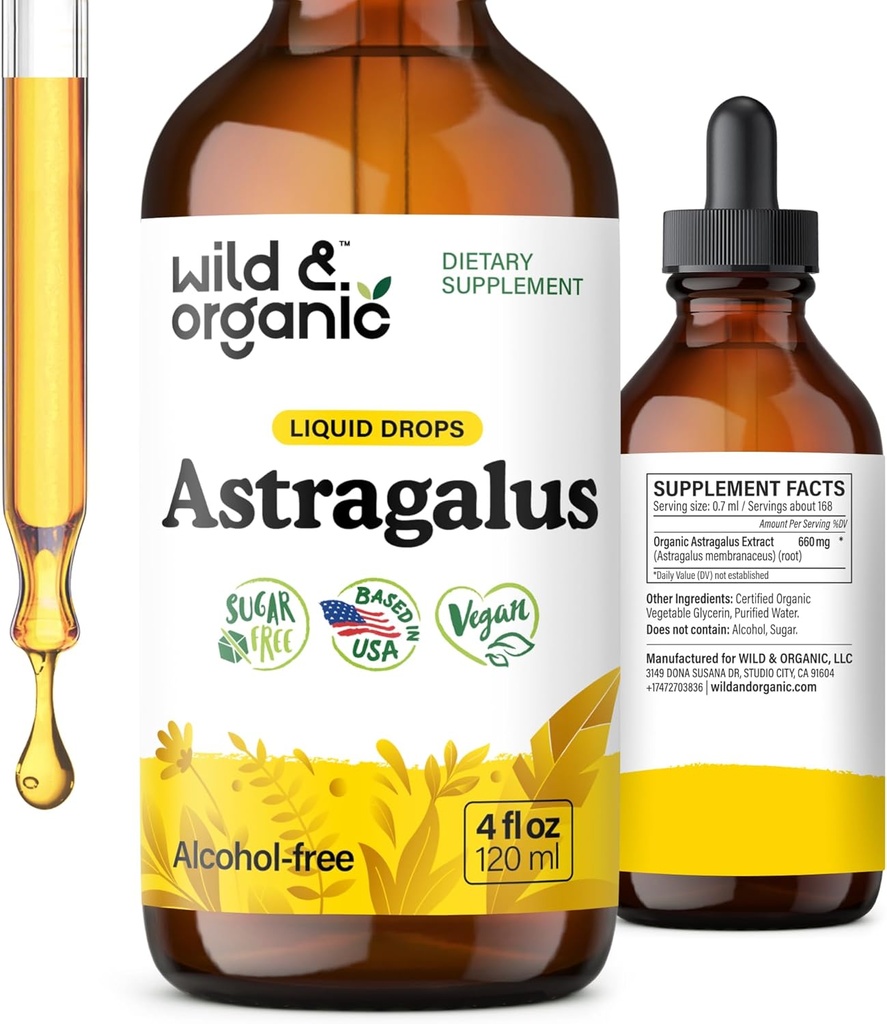 Άγρια & οργανικά Astragalus Βάμμα - ανοσοποιητικό συμπλήρωμα υποστήριξης w/Astragalus εκχύλισμα ρίζας - Vegan Βάμμα για Ανοσία - Ζάχαρη & Αλκοόλ-ελεύθερο σταγόνες - 4 fl oz