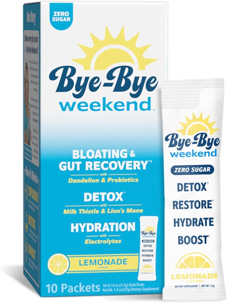 Detox Drink Mix w/Electrolytes - for Bloating, Recovery, Fatigue, Brain Fog - Probiotics, Lion’s Mane, Milk Thistle - Zero Sugar Lemonade - 10 Pack