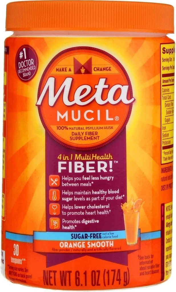 Metamucil Daily Fiber Supplement/Θεραπεία για την κανονικότητα, Χωρίς ζάχαρη, Orange Smooth, 6,1 oz (πακέτο των 3)