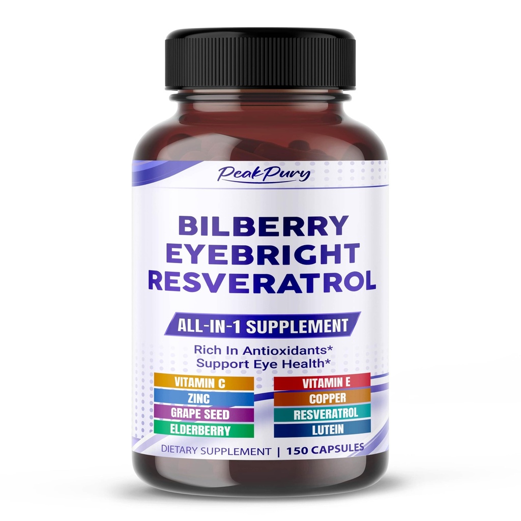 All-in-1 Bilberry Eyebright Ασταξανθίνη Elderberry Resveratrol συμπλήρωμα - πλούσια σε Αντιοξειδωτικά & Υποστηρίζει την υγεία των ματιών - Κατασκευάζεται στις ΗΠΑ -150 κάψουλες