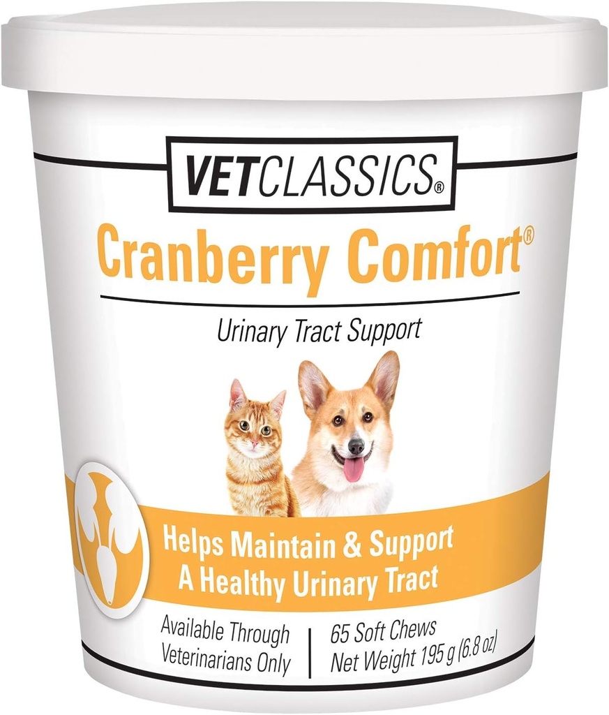 Vet Classics Cranberry Comfort Urinary Tract συμπλήρωμα κατοικίδιων ζώων για σκύλους, γάτες – Διατηρεί την υγεία της κύστης, τον έλεγχο της ουροδόχου κύστης γάτας – συμπληρώματα κατοικίδιων ζώων για την ακράτεια – 65 μαλακά μάσημα