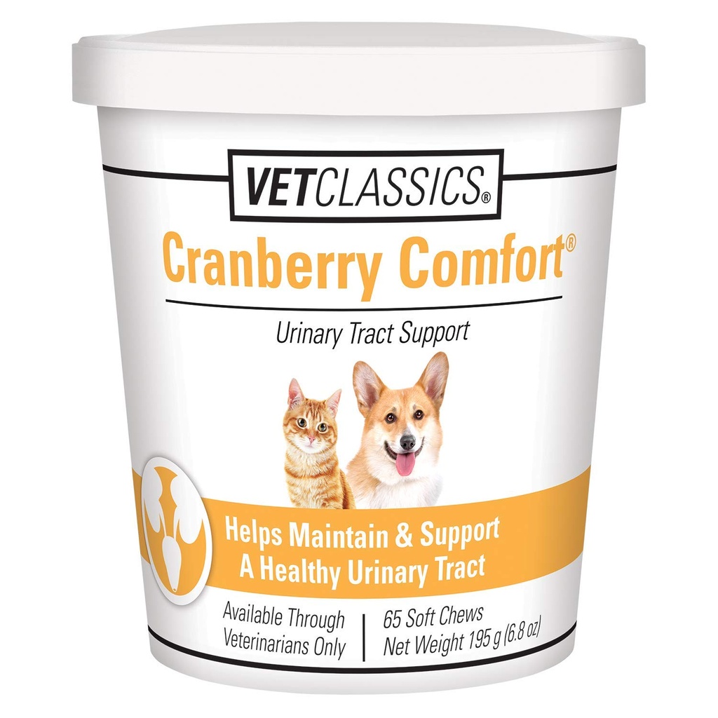 Vet Classics Cranberry Comfort Urinary Tract συμπλήρωμα κατοικίδιων ζώων για σκύλους, γάτες – Διατηρεί την υγεία της κύστης, τον έλεγχο της ουροδόχου κύστης γάτας – συμπληρώματα κατοικίδιων ζώων για την ακράτεια – 65 μαλακά μάσημα