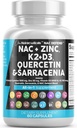 Συμπλήρωμα NAC N-Acetyl Cysteine Βιταμίνη D3 K2 Ψευδάργυρος Quercetin Sarracenia Purpurea Ανοσολογική Υποστήριξη 