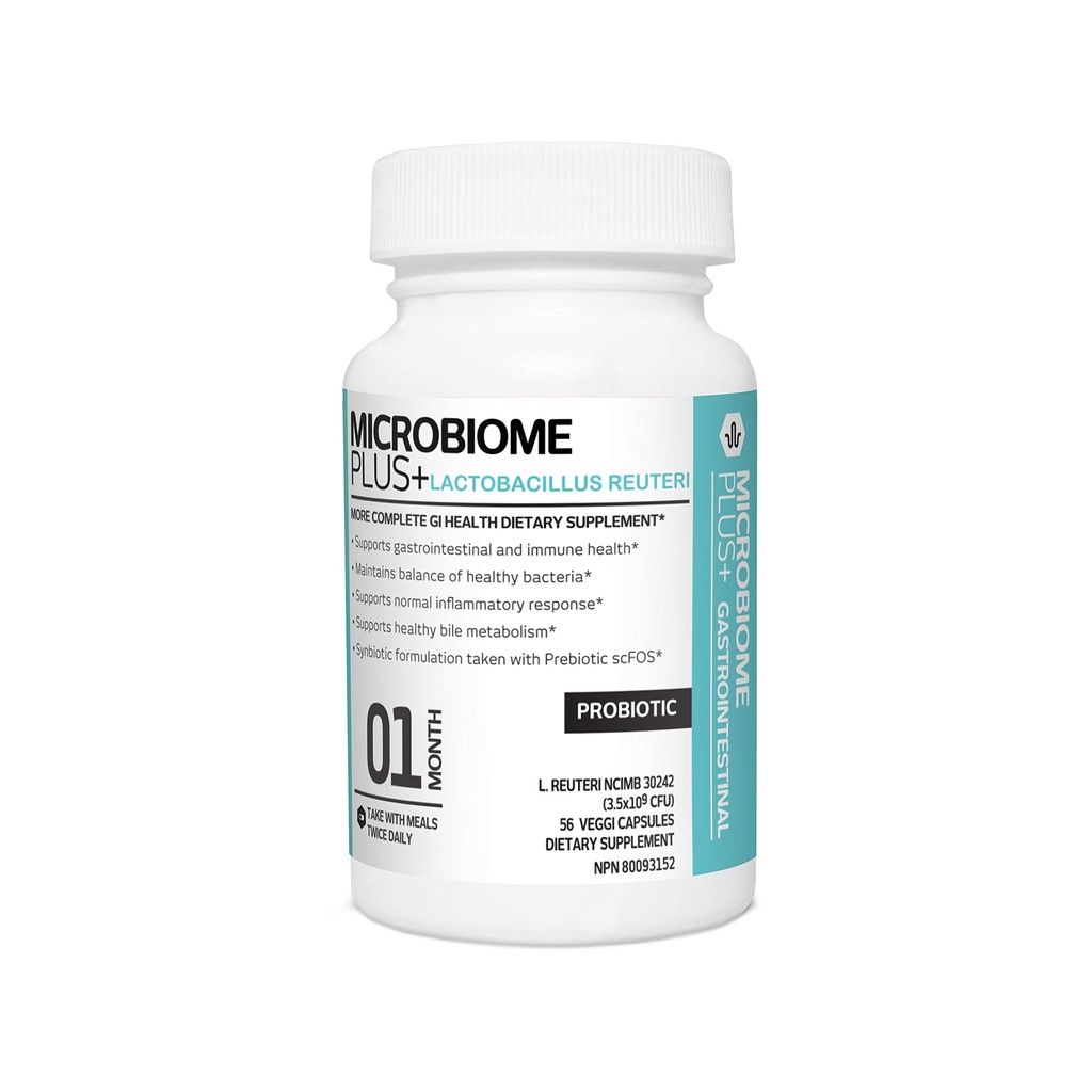 Microbiome Plus Γαστρεντερικά Προβιοτικά L Reuteri NCIMB 30242 GI Digestive Συμπληρώματα Κάψουλα, Αλλεργία Ασφαλής & Γλουτένη Δωρεάν για άνδρες και γυναίκες (1 Μήνας Προμήθεια)
