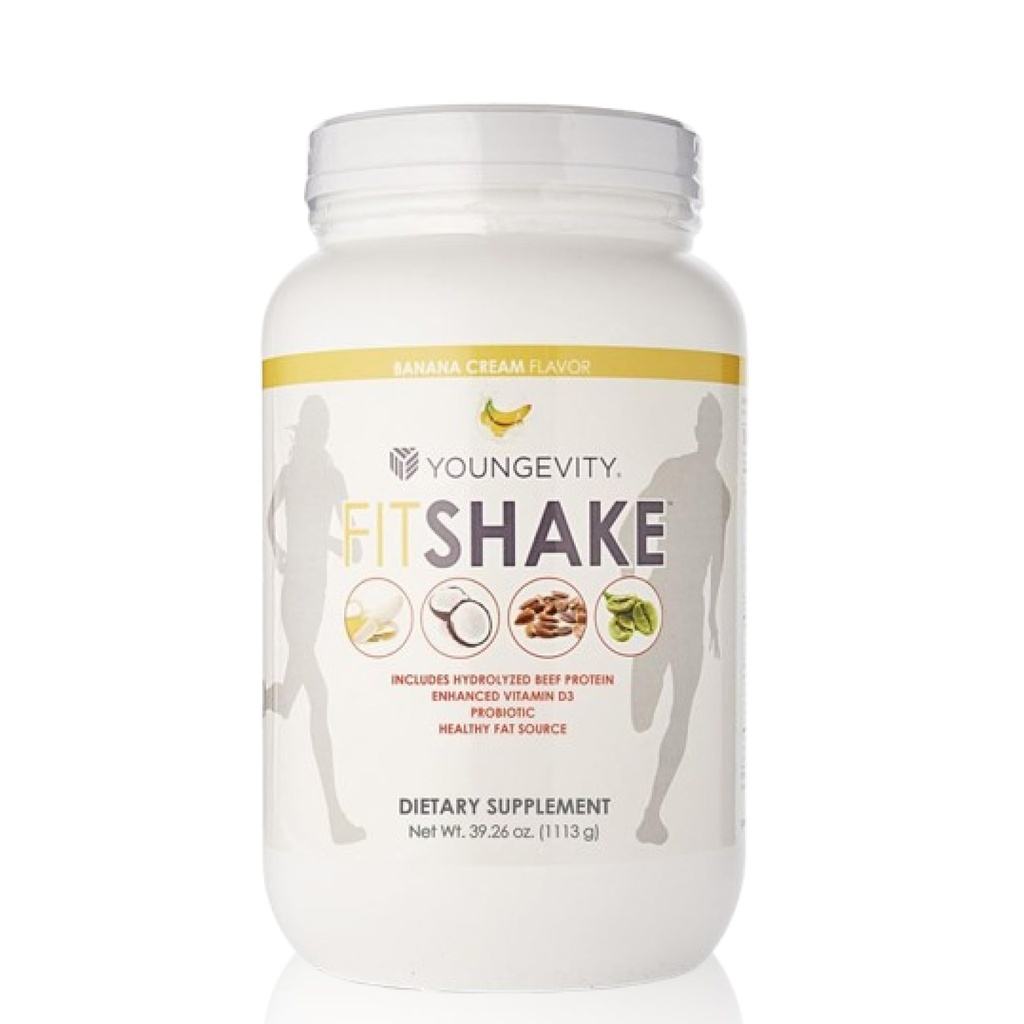 Youngevity FitShake™ Banana Cream | 20g Gut-Friendly Protein | Electrolytes, Minerals, Collagen, Gelatin, Vitamin D, Probiotics, and More | 30 Servings - 2.4 lbs
