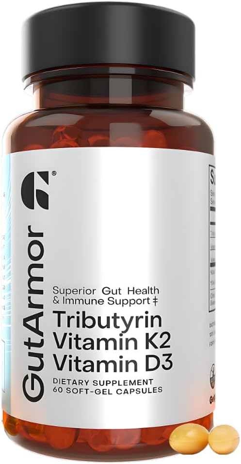 Gut & Heart Health + Immune Support | 2 Month Supply | 60 Soft Gel Capsules | Pure Butyrate 350mg & Vitamin D3 2000IUs & Vitamin K2 120mcg | Heart Health | Gastrointestinal Support