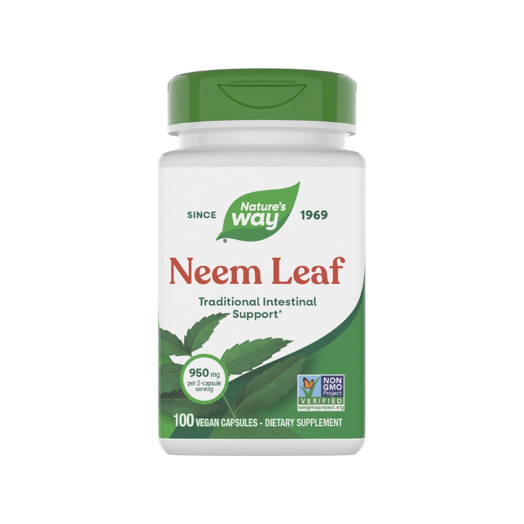 Nature's Way Neem Leaf Capses, Παραδοσιακή Εντερική Υποστήριξη*, Χρησιμοποιείται στην Ayurveda, 950 mg ανά 2-Capsule Service, Μη-GMO Project Επαληθευμένο, Vegan, 100 Count (Packaging May Vary)