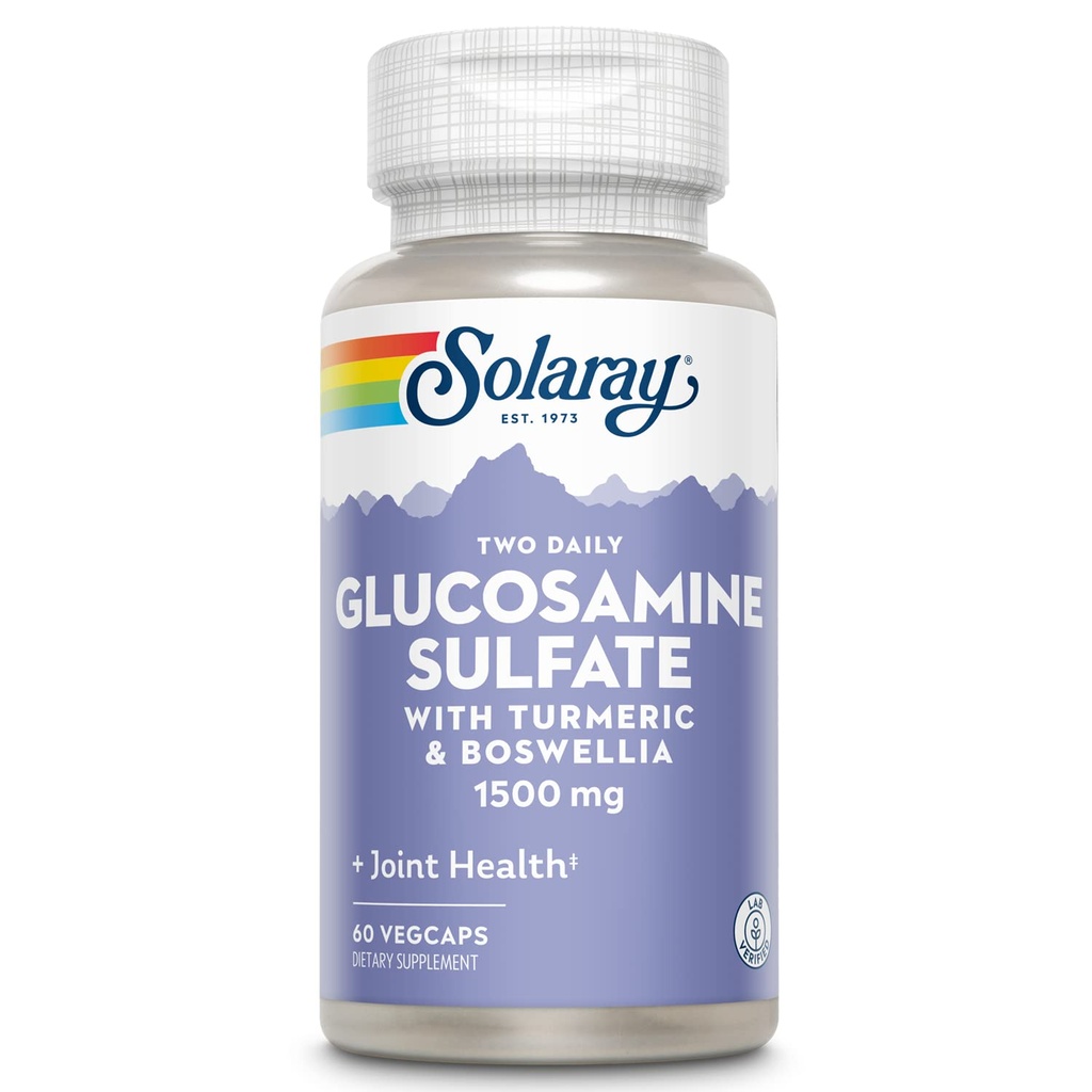 SOLARAY Glucosamine Sulfate 1500mg, Healthy Joint Supplement, Ισχυρός συνδετικός ιστός και κοινή φόρμουλα υγείας με Turmeric & Boswellia, 60 ημερών εγγύηση επιστροφής χρημάτων, 30 Serv, 60 VegCaps