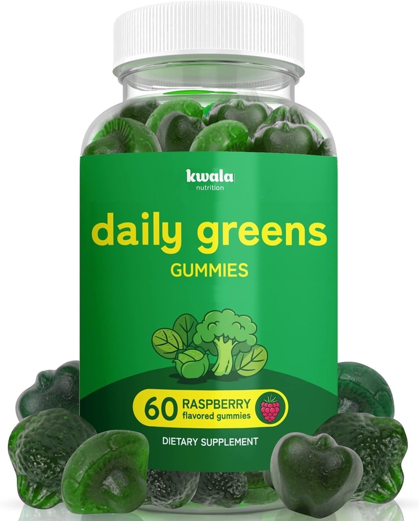 Kwala Nutrition Super Greens Gummies - with Moringa, Spirulina & Chlorella - Made in USA - 60 Gummies - 30 Day Supply