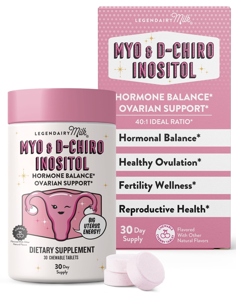 Legendairy Γάλα Καθαρή Ινοσιτόλη Μασώμενα Δισκία - Myo-Inositol & D-Chiro συμπλήρωμα για Ορμονική Ισορροπία & Γονιμότητα Υποστήριξη - Ιδανική 40:1 Ratio - 30 Ημέρα προσφοράς