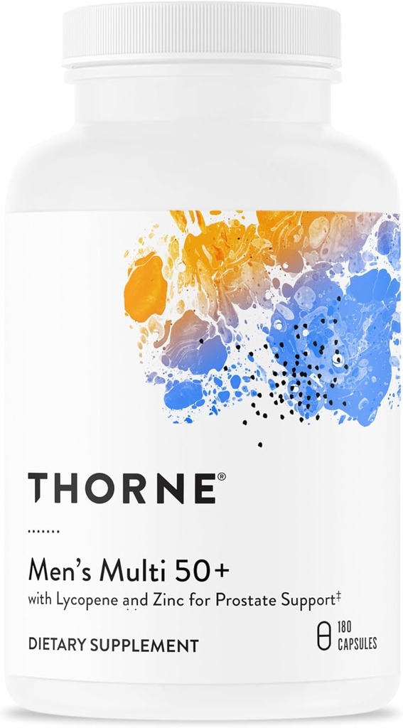 THORNE - Men's Multi 50+ - Comprehensive Daily Multivitamin with Vitamins A, B6, B12, C, D, E, Zinc & More - Support Heart, Brain, Prostate, Muscle & Immune Health* - 180 Capsules