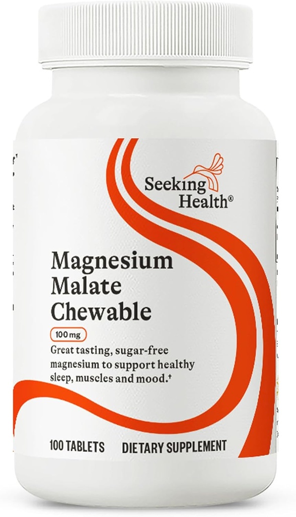 Seeking Health Magnesium Malate Chewable - Mineral Supplement Supports Energy, Muscle Function & Nerve Function - Formula with Dimagnesium Malate to Support Absorption - 100 mg, 100 Chewable Tablets