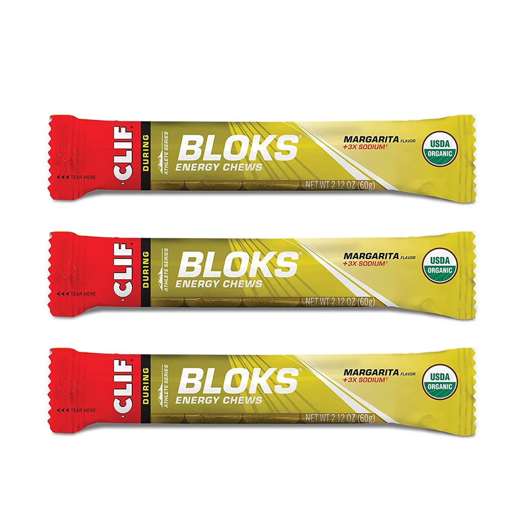 CLIF BLOKS - Energy Chews - Margarita with Salt 3X Sodium for added Electrolytes- Non-GMO - Plant Based Food - Fast Fuel for Cycling and Running-Workout Snack (2.1 Ounce Packet, 3 Count)