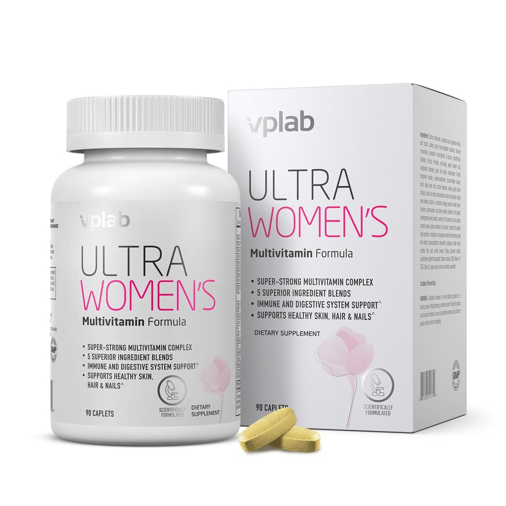 VPLab Ultra Women's Multivitamin Formula - Συμπλήρωμα για τα μαλλιά, το δέρμα και τα νύχια με βιοτίνη, σίδηρο, βιταμίνη Β, D, C & ψευδάργυρο, φολικό - Ουσιώδεις ημερήσιες βιταμίνες για την υγεία και την ευεξία των γυναικών, 90 Caplets