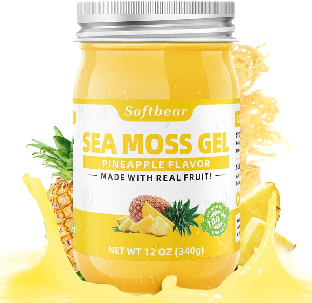 softbear Sea Moss Gel Pineapple Flavored 12 OZ - Wildcraft Irish Sea Moss Gel Organic Raw 92 Ορυκτά και Βιταμίνες Μη Γλουτένη Χωρίς Γλουτένη Vegan Συμπληρώματα Ανοσοποιητική Θυρεοειδή Υποστήριξη