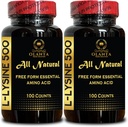 L-LYSINE Supplement Amino ACIDS - Essential Amino Acid for Healthy nitrogen Balance, Stress Management, Lysine for Stronger Immune Health & Cold sores - 2 Bottles 200 Counts