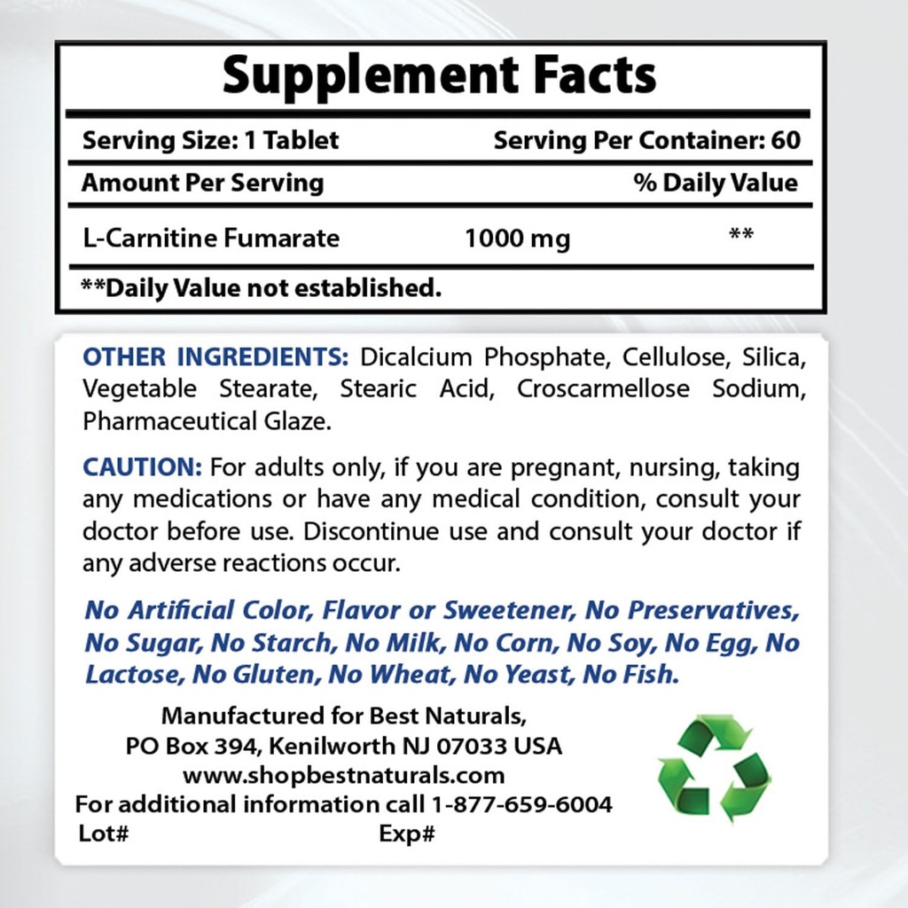 Best Naturals L-καρνιτίνη 1000mg & L-Γλουταμίνη 1000mg