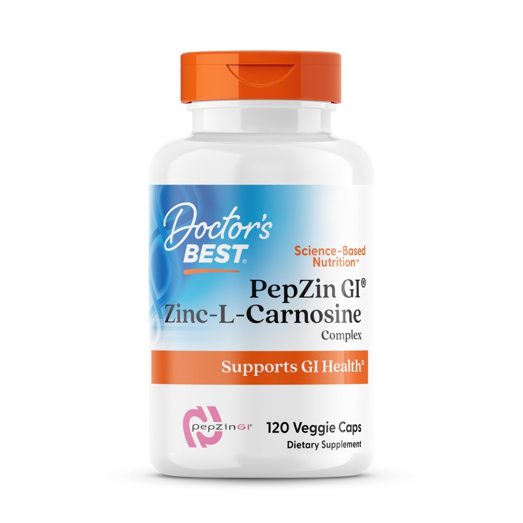 Doctor's Best PepZin GI, Zinc-L-Carnosine Complex for Men & Women - Zinc Carnosine Supplement Caps for Gut Health, Digestive Support, & Stomach Comfort, Vegan, Gluten Free - 120 Veg Capsules