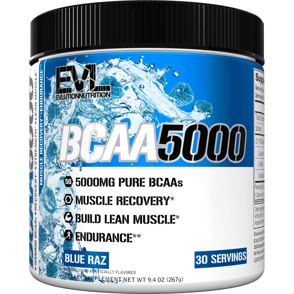 Evlution EVL BCAAs Amino Acids Powder - BCAA Powder Post Workout Recovery Drink and Stim Free Pre Processing Energy - 5g Διακλαδισμένη Αλυσίδα Amino Acids συμπλήρωμα για άνδρες - μπλε Raz