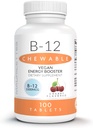 Mauricettes Φυσική βιταμίνη Β-12 Methylcobalamin 1000mcg - 100 Μασώμενα δισκία κεράσι - Υπογλώσσια B 12 συμπλήρωμα για την ενεργειακή υποστήριξη - Ζελατίνη Δωρεάν