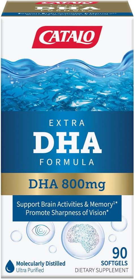 CATALO Extra DHA Formula, 800mg DHA ανά υπηρεσία, Ocean Fish Oil Softgels με φυσικό άρωμα λεμονιού, Advanced Μοριακή απόσταξη, Easy-to-Swallow, Χωρίς τεχνητά χρώματα & συντηρητικά – 90 Softgels