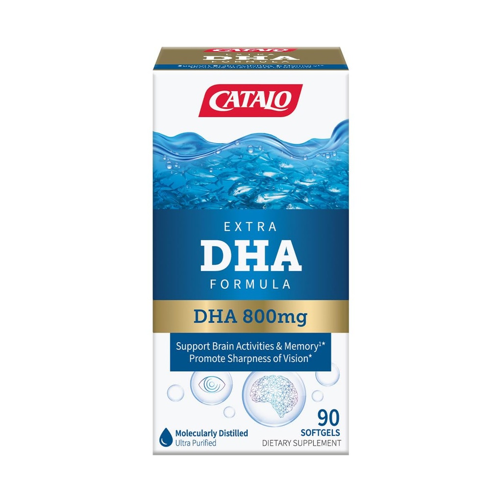 CATALO Extra DHA Formula, 800mg DHA ανά υπηρεσία, Ocean Fish Oil Softgels με φυσικό άρωμα λεμονιού, Advanced Μοριακή απόσταξη, Easy-to-Swallow, Χωρίς τεχνητά χρώματα & συντηρητικά – 90 Softgels