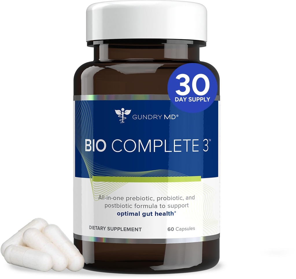 Gundry MD® Bio Complete 3, 3-σε-1 Probiotics για την υγεία των ούλων, Probiotic συμπληρώματα για την πέψη, συμπλήρωμα που υποστηρίζει το Μπλοκάρισμα, το αέριο, τα τρόφιμα κουρέλια, τα επίπεδα ενέργειας, το δέρμα, και την εστίαση, 30 ημέρες προσφοράς