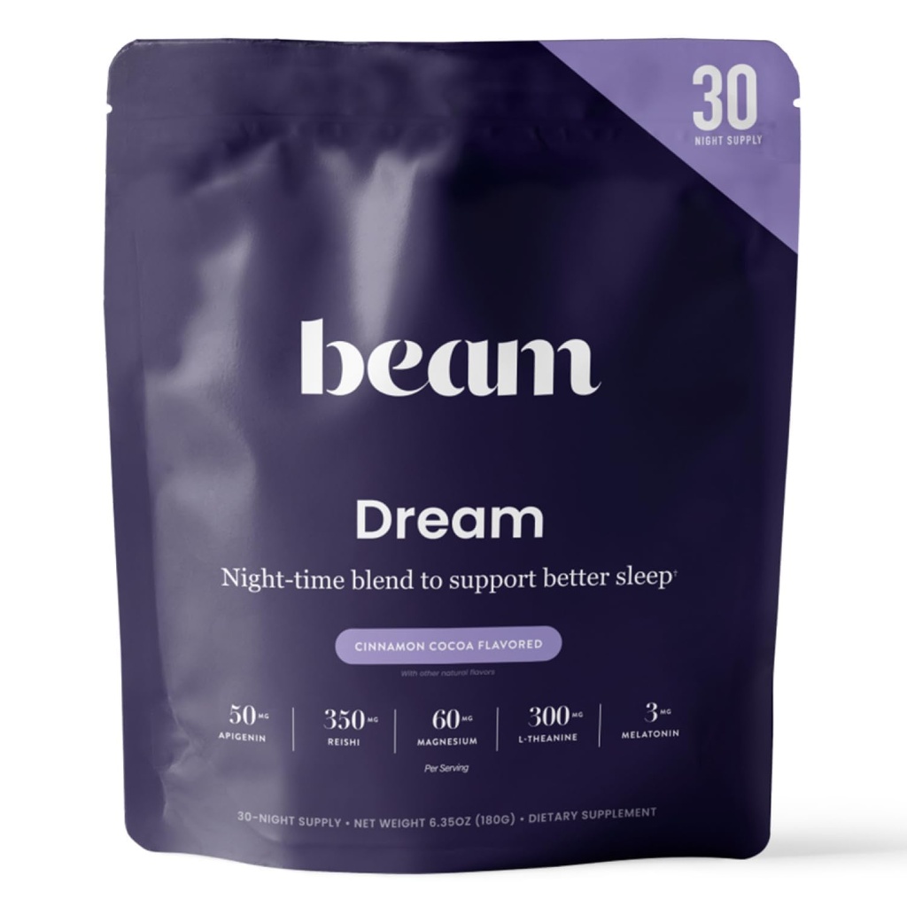 Beam Dream Sleep Powder, L-Θεανίνη, Apigenin, Reishi και Μαγνήσιο, Third Party Tested Natural Sleep Aid & Sleep Supplement for Deep Sleep, Relaxation and Recovery, Natural Sleep Support, 30 Services